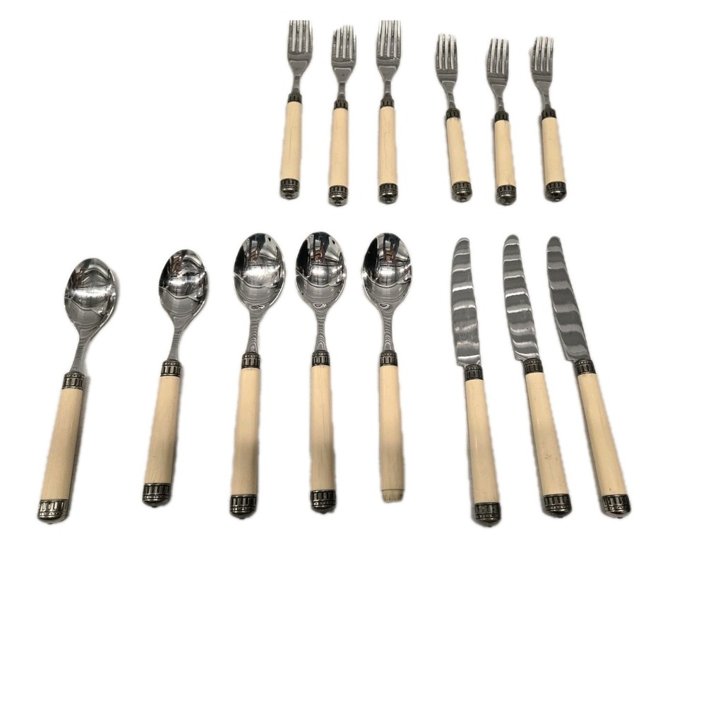 14 Pieces EME Napoleon Stainless Flatware Ivory Cream Color Handles‎ Italy